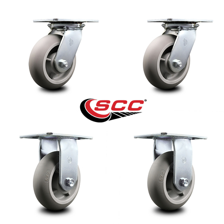Service Caster 6 Inch Thermoplastic Caster Set with Roller Bearings 2 Swivel 2 Rigid SCC SCC-35S620-TPRRD-2-R-2